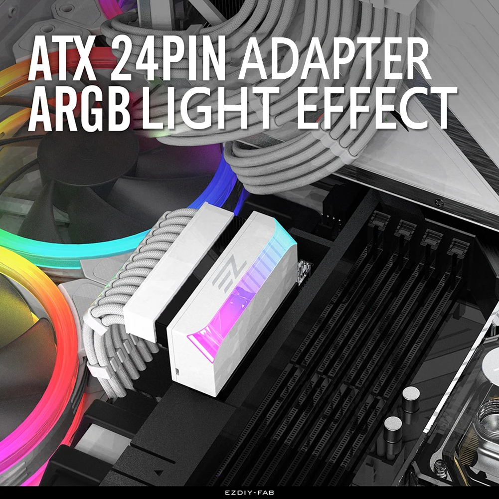 Color: WHITE, Ships From: CHINA - ATX 24 Pin to 90 Degree Power Plug Adapter ARGB Mainboard Motherboard Power Supply Cable Modular DIY Mounting Accessessory