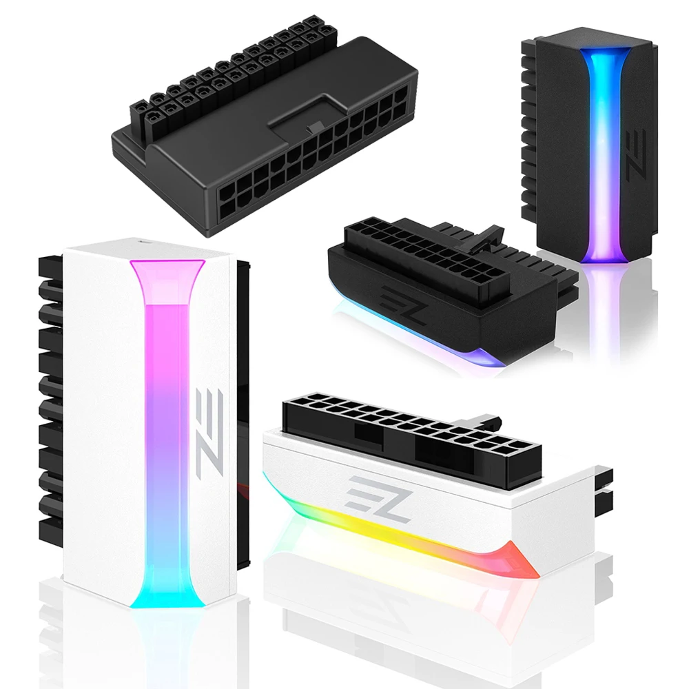Color: WHITE, Ships From: CHINA - ATX 24 Pin to 90 Degree Power Plug Adapter ARGB Mainboard Motherboard Power Supply Cable Modular DIY Mounting Accessessory