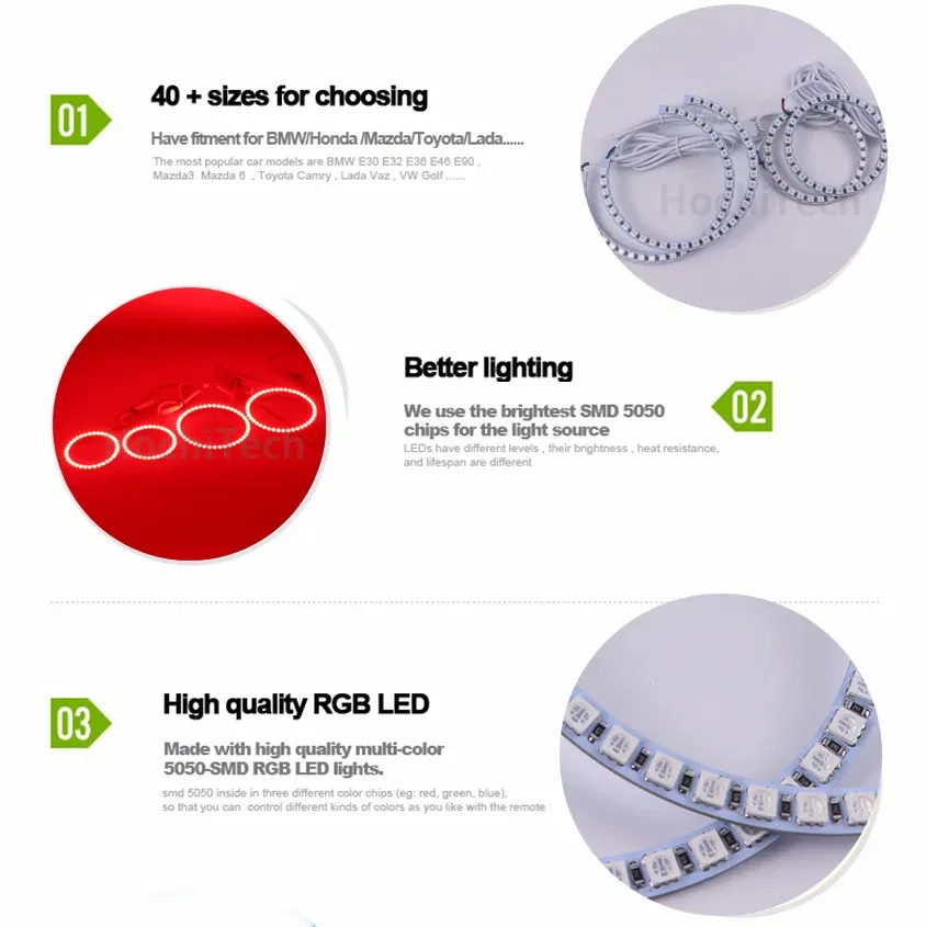 Color: Ivory - Excellent 2pc Rings Angel Eye car Headlight RGB 60/70/80/90/100/110/120 mm Lampshades Bright auto drl Angel Eyes Motorcycle