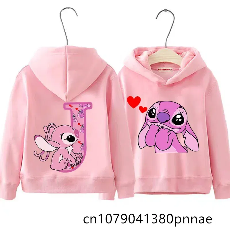 Color: green, Kid Size: 3M - Girls Boys Lilo and Stitch Sportswear Hoodies Casual Fashion Sweatshirts Angel Letter AZ Anime Autumn/Winter Hoodie Kids Hoodies