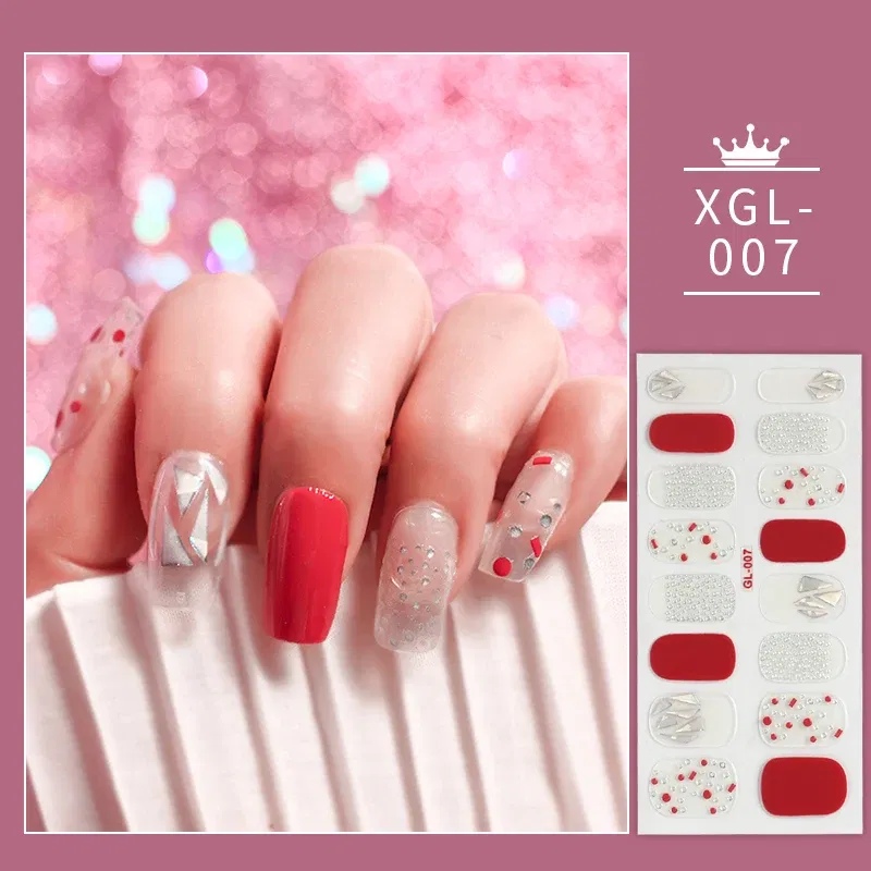 Color: Amy Green - 1 Sheet Glitter Nail Stickers Nail Art Polish Stickers Nail Tips Nail File Adhesive Wraps Manicure Decal Strips Drop Shipping