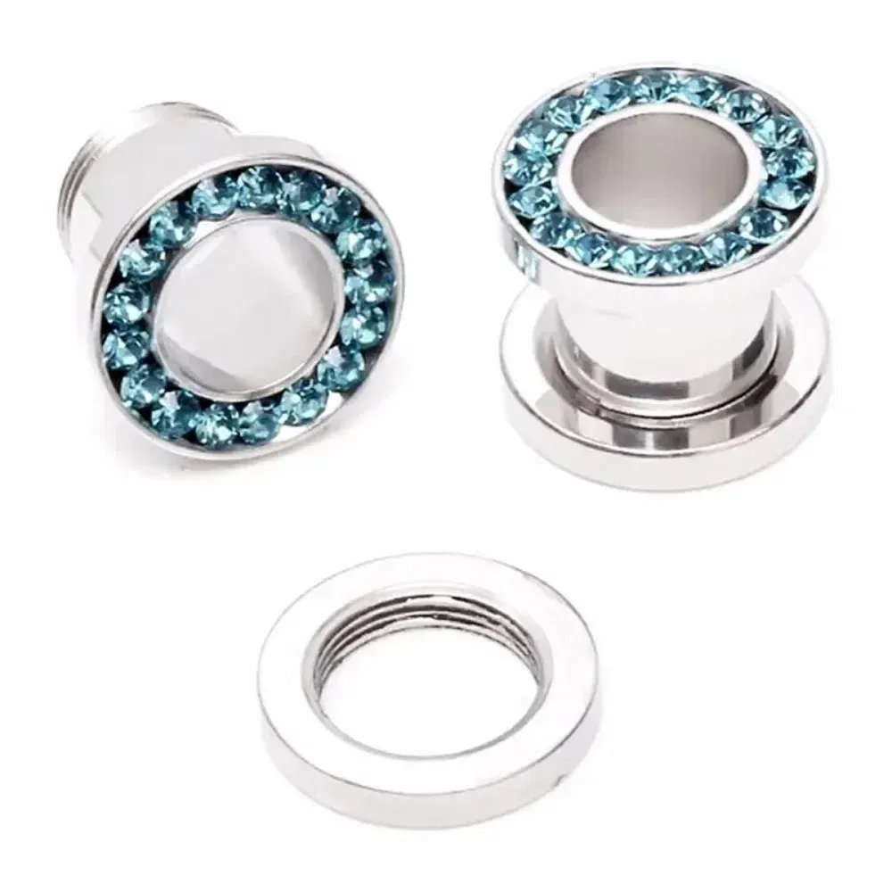 Metal color: Imitation Rhodium Plated, Main Stone Color: Silver - 2pc Steel Multicolour Crystal Ear Plug Flesh Tunnel 8g ( 3mm ) - 1" ( 25mm ) Gauge Expander Stretcher Screw Fit