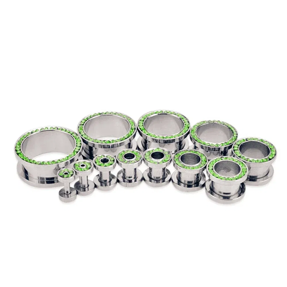 Metal color: Imitation Rhodium Plated, Main Stone Color: Silver - 2pc Steel Multicolour Crystal Ear Plug Flesh Tunnel 8g ( 3mm ) - 1" ( 25mm ) Gauge Expander Stretcher Screw Fit