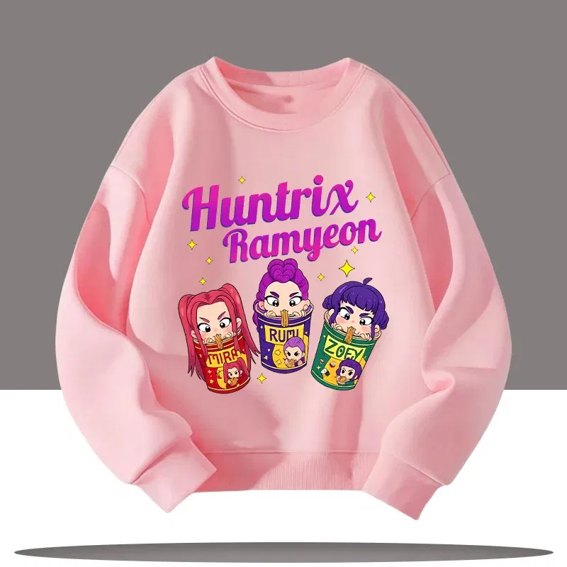 Color: Blue, Kid Size: 8 - K-pop Demon Hunters Cartoon Print 3-12 Year Old New Style Kids Round-neck Sport Shirt Cute Girl Casual Top Children's Clothing