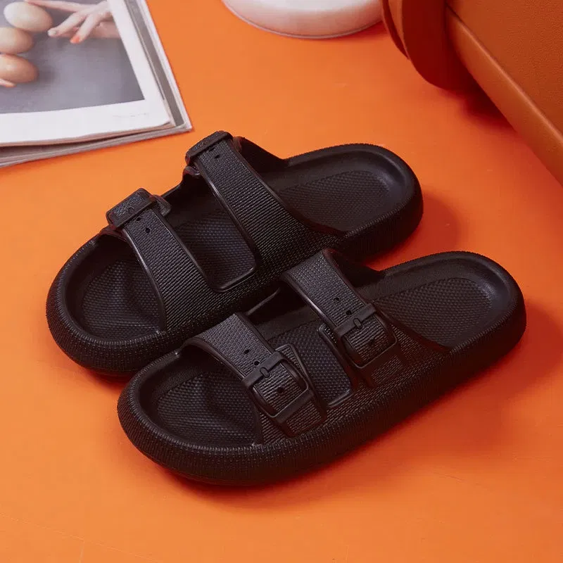 Color: black, Shoe Size: 40-41 - Fashion Buckle Thick Platform Slippers Women Home Soft Sole eva Cloud Slides Sandals Woman 2025 Summer Non Slip Beach Flip Flops