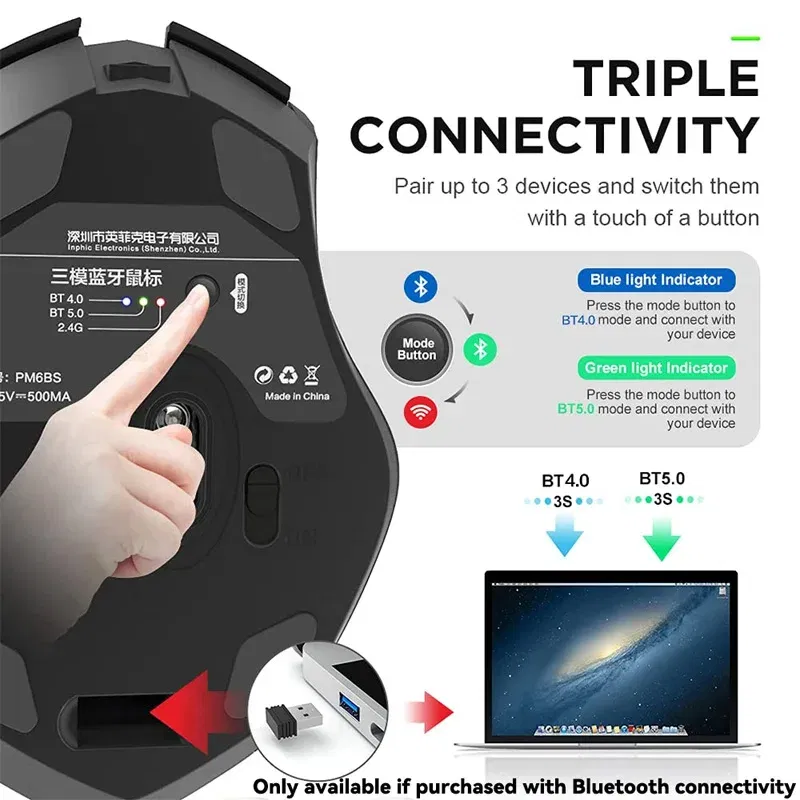 Color: PURPLE - Bluetooth Compatible Mouse Rechargeable 2.4G INPHIC PM6 Wireless Mouse Office Mute Support PC Laptop Tablet Smartphone Universal