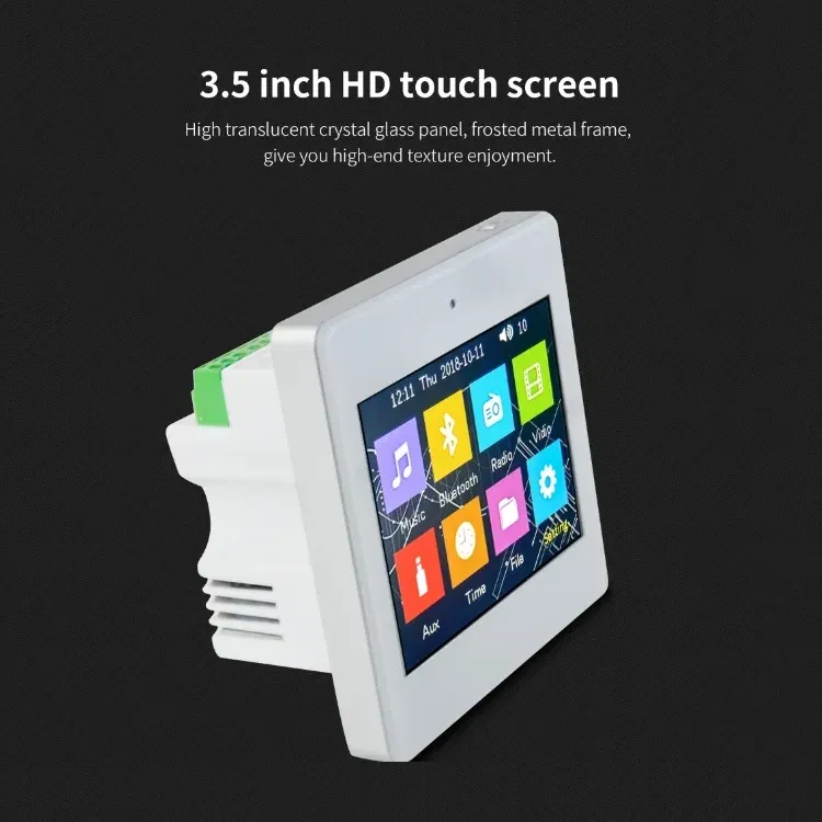 Color: Sky blue - Mini 3.5inch Touch Screen Wireless Bluetooth Smart Home Audio System Music Player 2 Channel FM Radio USB In Wall Amplifier