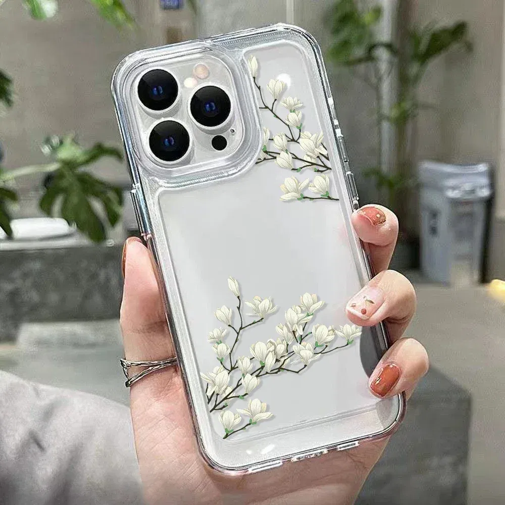 Material: PVC, Color: Red - High Transparency Case iPhone 15 14 13 12 11 XSM XR X 6 7 8 Plus Case Jasmine Clear Case iPhone Aesthetic Korean Phone Case