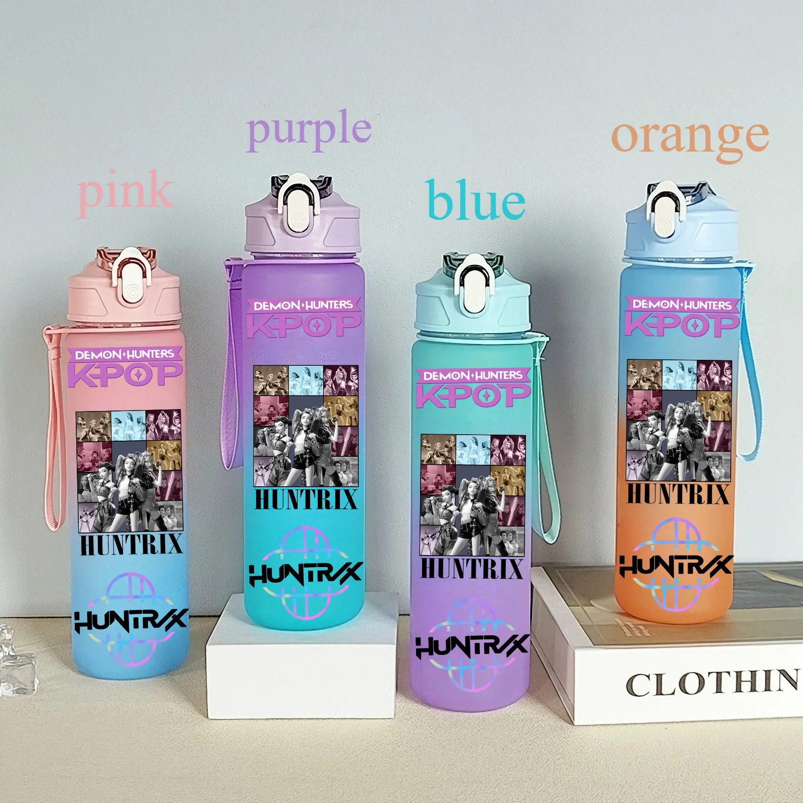 Color: camel, Size: 25cm - 750ML K-pop Demon Hunters HUNTR X Rumi Mira Zoey Jinu Celine Kpop Plastic Water Cup K Pop Drinking Bottle School Huntrix Gourde