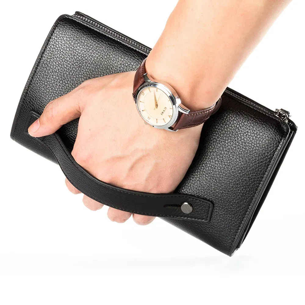 Color: light yellow - Baellerry Men Clutch Bag Large Capacity Men Wallets Cell Phone Pocket Passcard Pocket High Quality Multifunction Wallet For Men