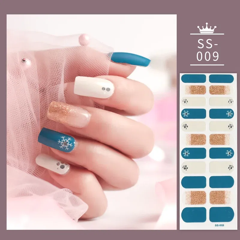 Color: black - 22 Tips Blue and White Shiny Speckles Nail Art Sticker Full Cover Nail Stickers Last Update Nail Wraps Lot Sticker for Nails