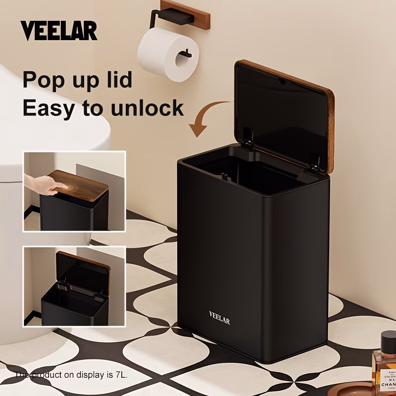 VEELAR 7L/10L Press-to-Open Stainless Steel Trash Can – Ideal for Home Use and Compact Spaces