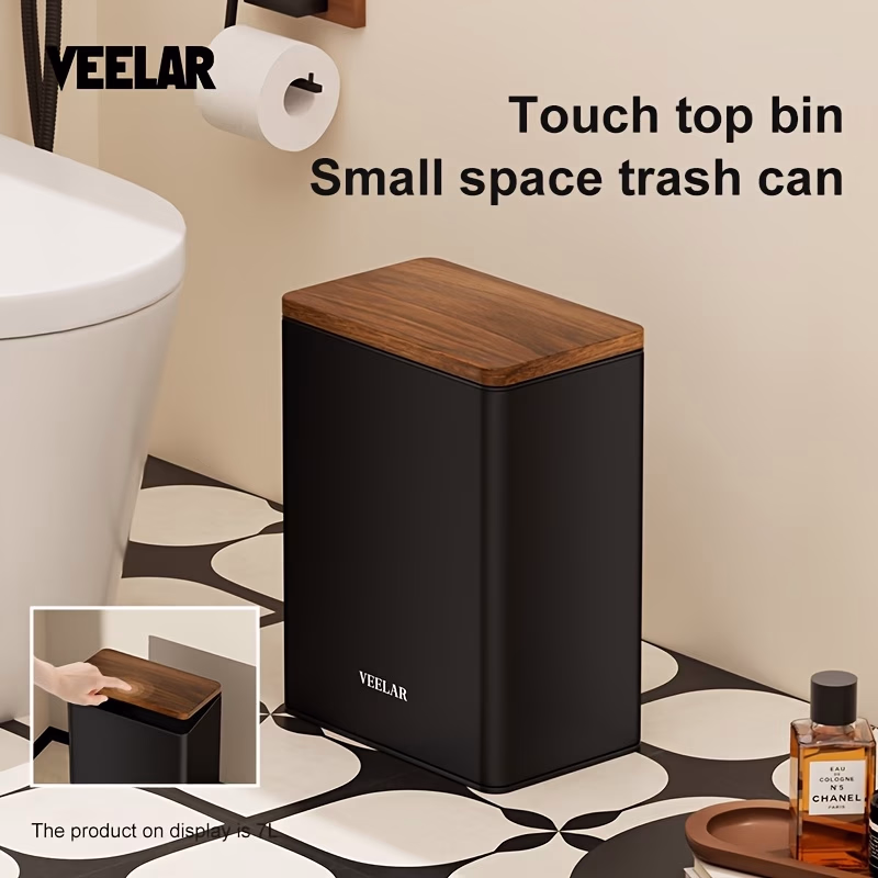 VEELAR 7L/10L Press-to-Open Stainless Steel Trash Can – Ideal for Home Use and Compact Spaces
