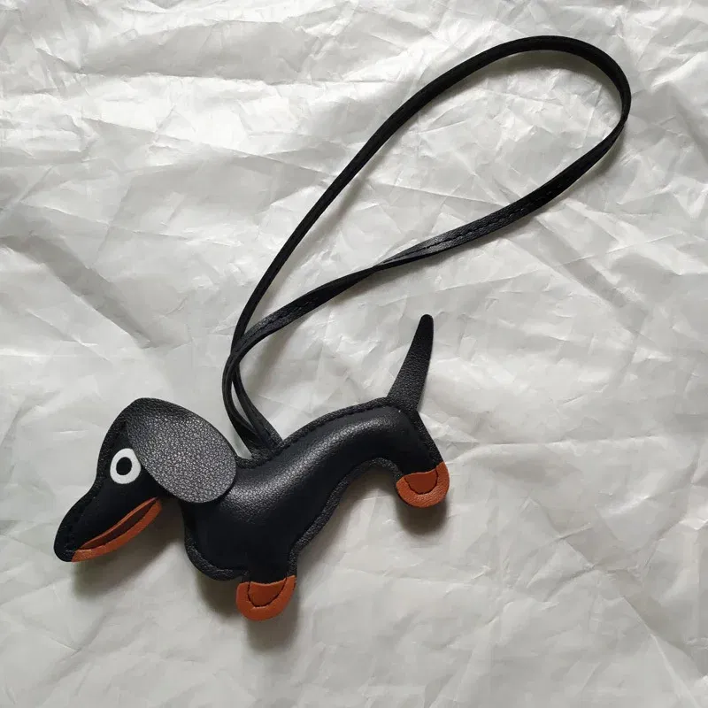 Color: Orange - Classic Cute Puppy Dog Bag Pendant Key chain Fashion PU Leather Dachshund key Ring Accessories