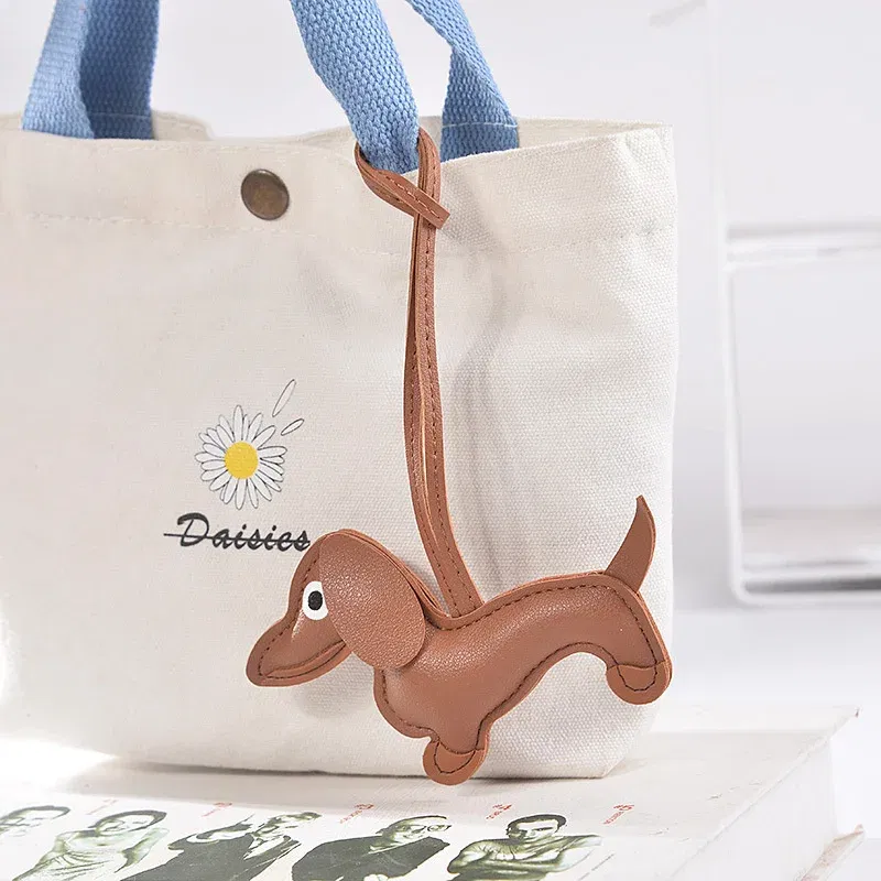 Color: Orange - Classic Cute Puppy Dog Bag Pendant Key chain Fashion PU Leather Dachshund key Ring Accessories