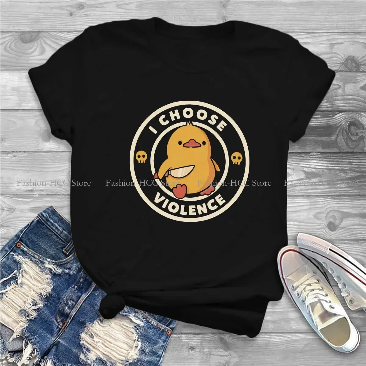 Color: WHITE, Size: S - I Choose Violence Funny Duck Polyester TShirts By Tobe Fonseca Personalize Homme T Shirt Funny Tops