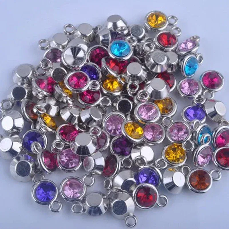 Metal color: ROSE GOLD COLOR - 150pcs/lot mixed Birthstone charms 11mm Acrylic for DIY jewelry