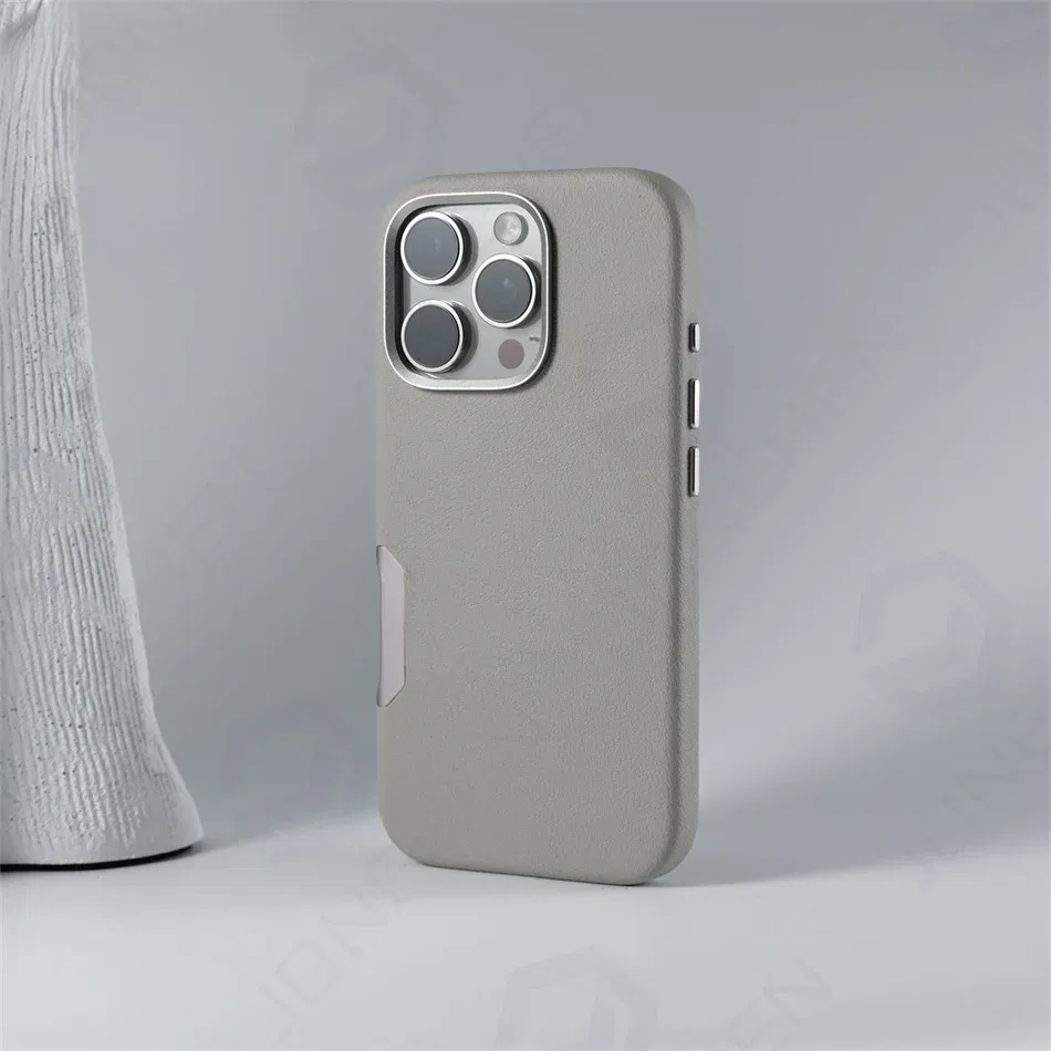 Color: Blue, Material: Genuine Leather - Aluminium Camera Button For iPhone 16 Pro Max Case Solid Leather Alloy Len Magnetic Wireless Charge Shockproof Cover For Magsafe