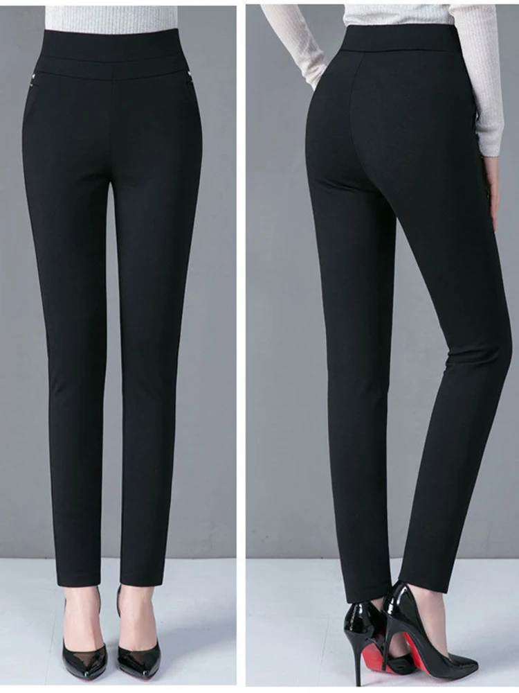 Color: Ivory, Size: XXL - Thin & Thick Warm Winter Pencil Pants Womens Snow Plush Strench Lady OL SkinnyTrousers Femal Thichen Slim  Clothing Leggings
