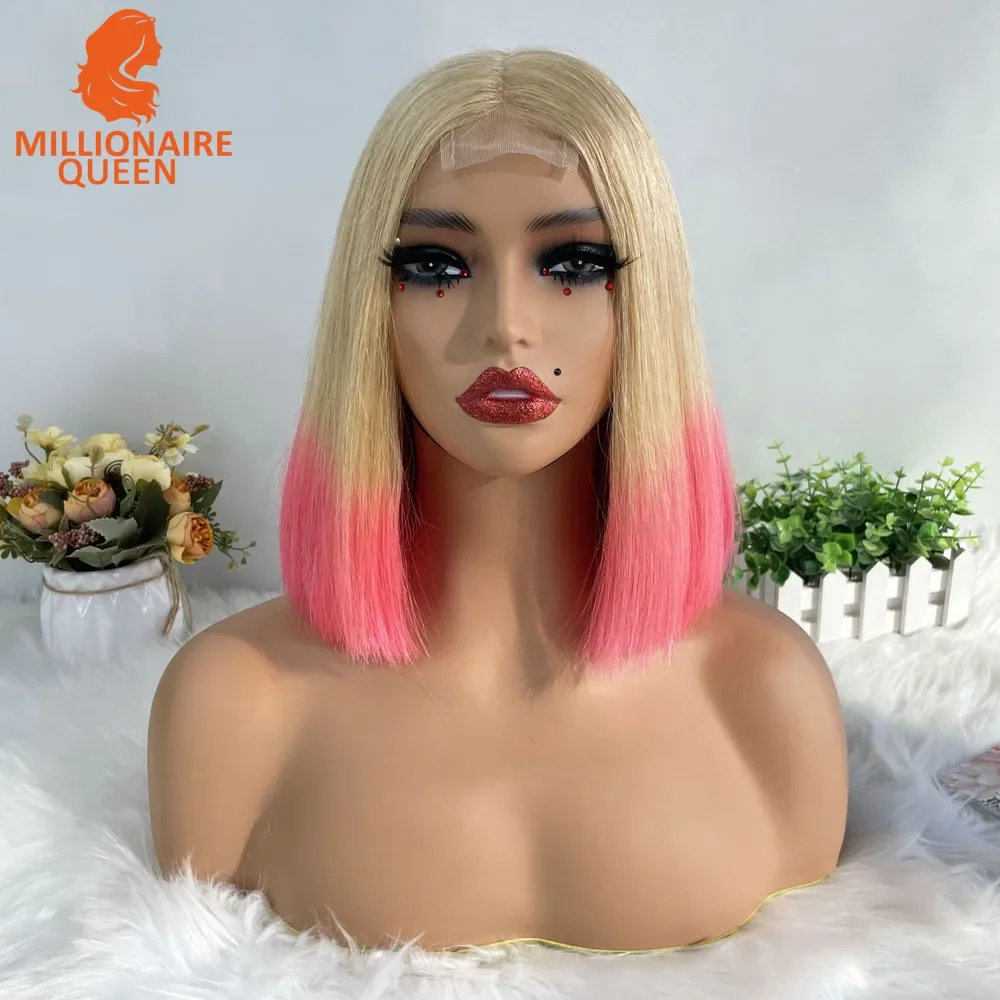 Color: 1B/27HL, Stretched Length: 8inches, Density: 250%, Lace Size: 2x6 - Highlight P4/30 Brown Vietname Bone Straight Bob Wig Super Double Drawn Human Hair 2x6 Glueless Lace Closure Wig For Black Women