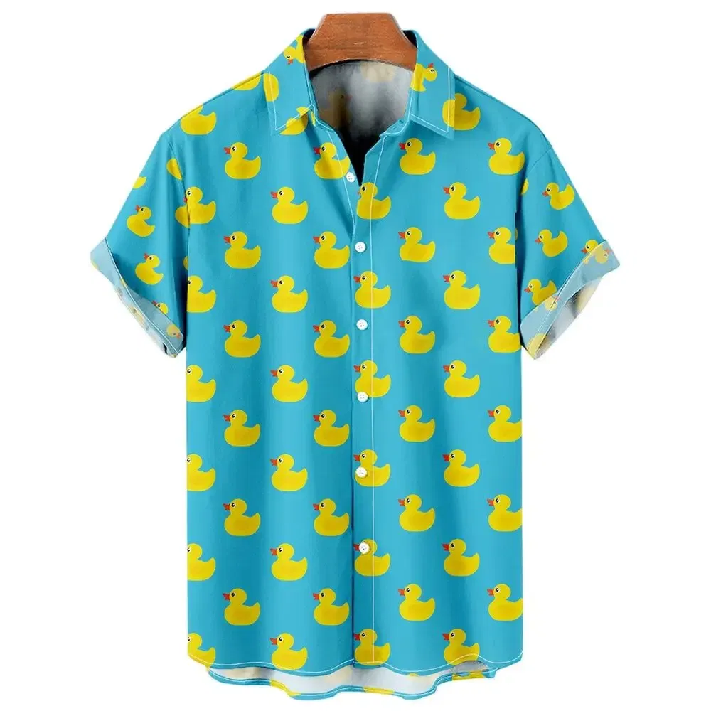 Color: army green, Size: XXL - Duck 3d Print Shirts Men Fashion Hawaiian Shirt Short Sleeve Casual Beach Shirts Boys Single-Breasted Blouse Men's Clothing