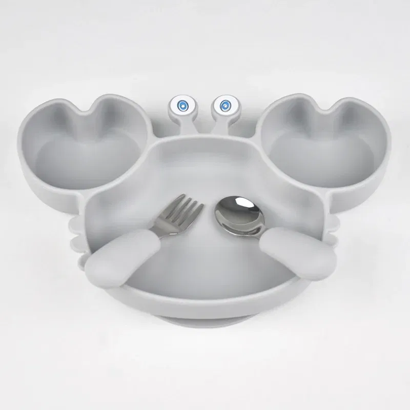 Color: Brown, Ships From: CHINA - Baby Bowls Plates Fork spoon Set Silicone Suction Feeding Food Tableware BPA Free Non-Slip Baby Dishes Crab Food Feeding Bowl