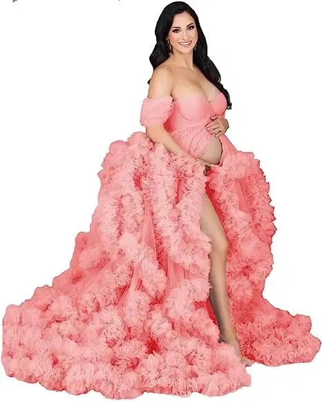 Color: light yellow, Maternity Size: L, Ships From: CHINA - Tulle Long Maternity Dress Photoshoot  п?»?°?‚ь?µ  photography dresses baby shower dresses for pregnant woman  п?»?°?‚ь?µ д?»я ?±?&m
