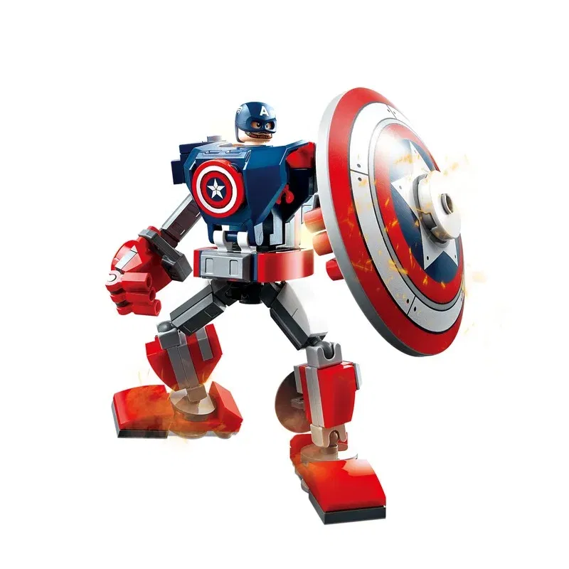 Color: Wood, Size: S - 28cm Marvel anime, Avengers, Captain America, Iron Man: 120PCS/piece building block toy, birthday gift for children