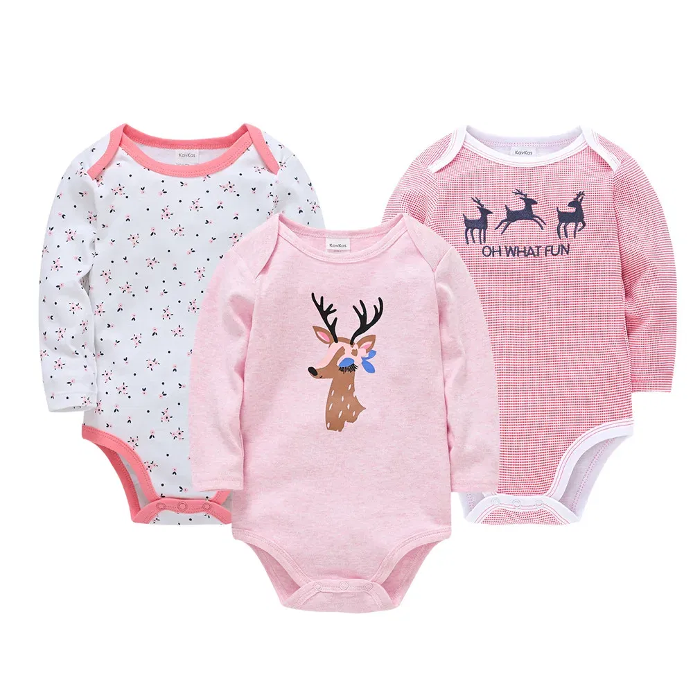 Color: Gold, Kid Size: 12M - Kavkas Baby Boys Girls Bodysuit 3 PCS Long Sleeve 100% Cotton Baby Clothes 0-12 Months Newborn Body Bebe Jumpsuit Clothing