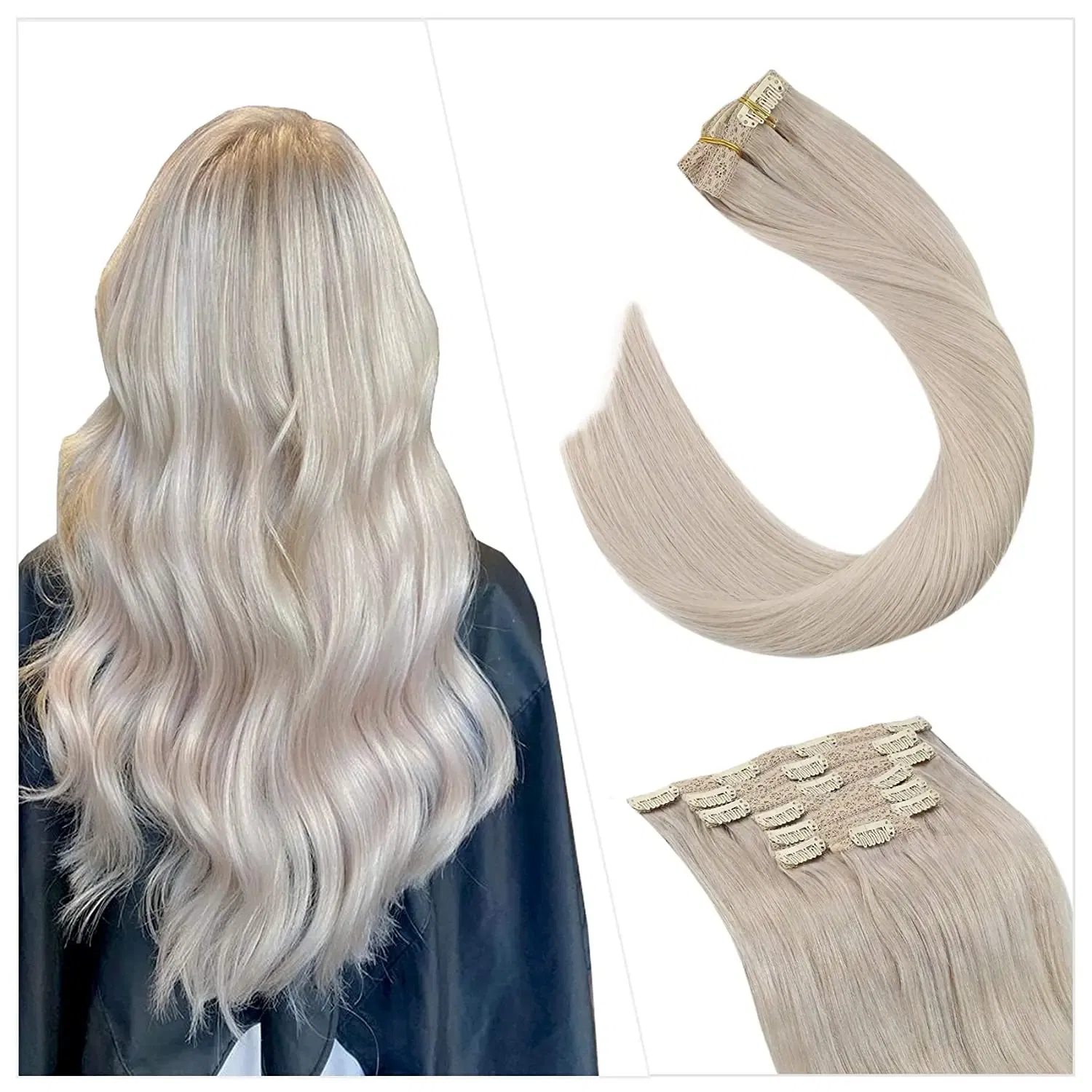 Color: Pink, Length: 18 inches, Weight Per Package: 120g/Set - [16 Colors] Ugeat Clip in Hair Extensions Human Hair 14-22" Double Weft Remy Hair Full Head Clip in Extensions for Woman 7Pcs