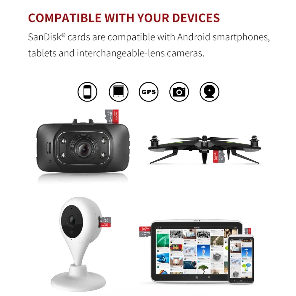 Capacity: 256MB - SanDisk Micro SD Memory Card 100% Original C10 U1 U3 4K HD Trans Flash Cards for Camera GoPro DJI Nintendo Switch MicroSDXC Card