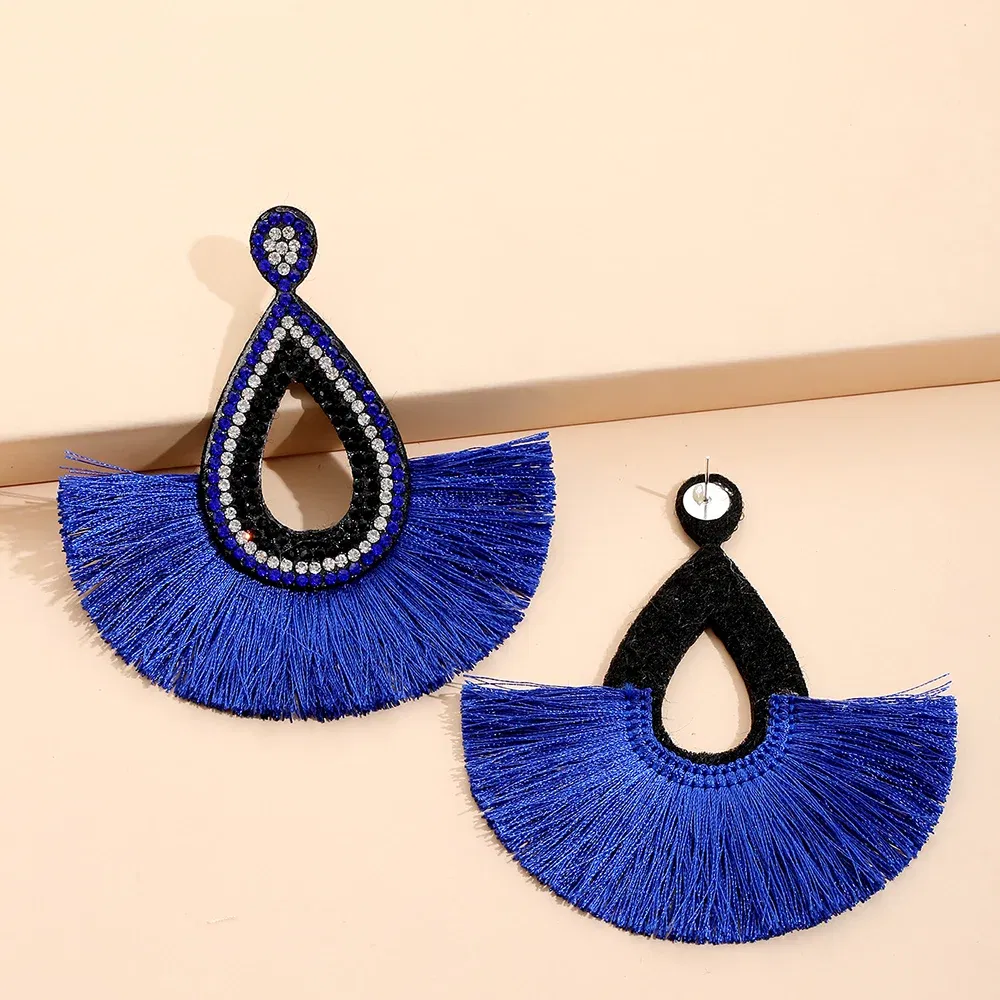 Metal Color: Red Wine - Fashion Bohemia Long Tassel Earrings for Women Ethnic Big Drop Earrings Statement Dangle Earring Fashion Jewelry pendientes
