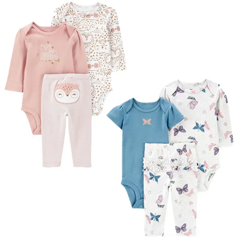 Color: CRIMSON, Ships From: CHINA, Kid Size: 18M - 3PCS Baby Clothing Set Autumn Newborn Baby Girl Pure Cotton Clothes Set Soft Cute Animal Kids Bodysuits+Pants+Romper Bebe 6-24M