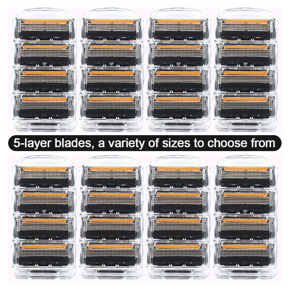 Color: Red - 4/12/24 Pcs 5-layer Men's Razor Fusion Pro Power Shaving Shaver Male Face Beard Hair Trimmer 5 Layer Blades Replacement Refills