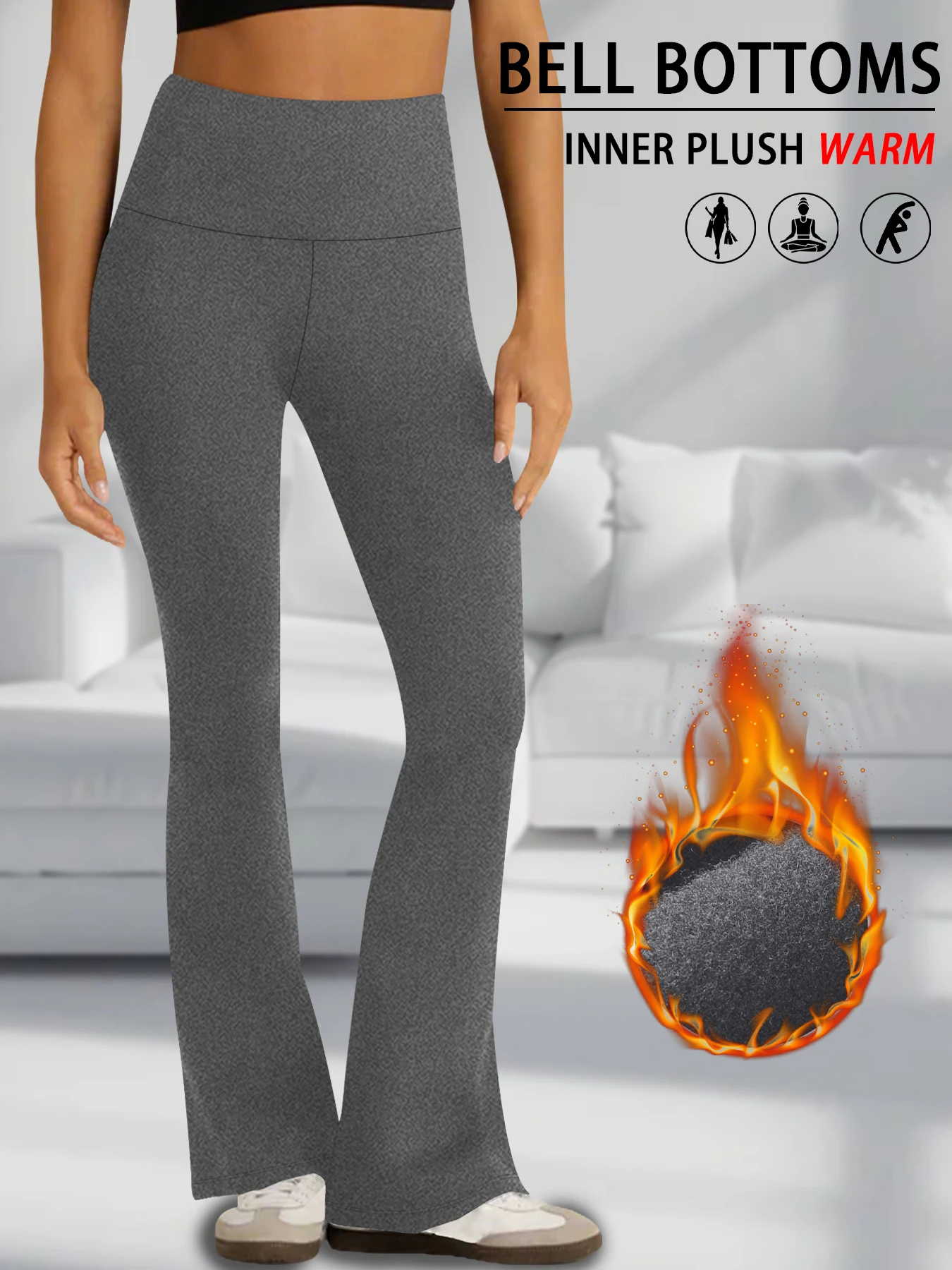 Color: GRAY, Size: XXL - Women's Super Soft High Waisted Fleece Flare Leggings Tummy Control Soft Bootleg Bootcut Pants