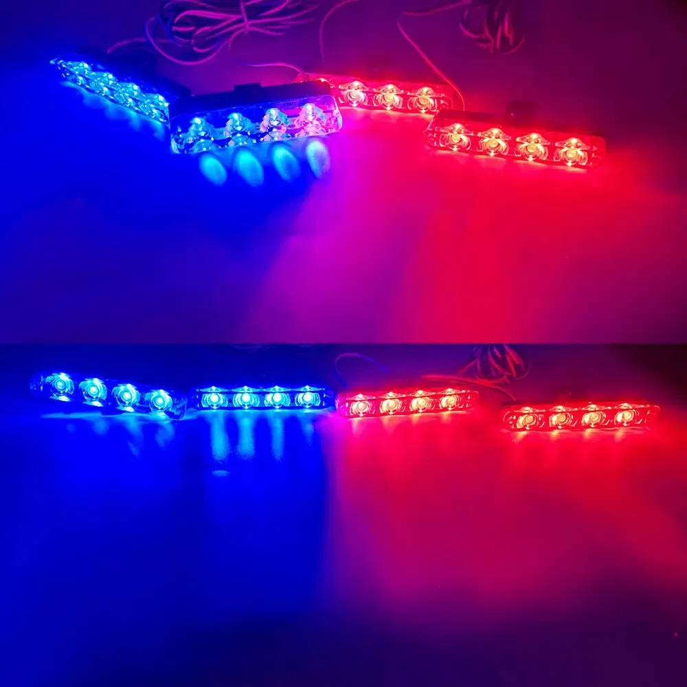 Emitting Color: Warm White - 4 In 1 Red Blue Emergency Strobe Lights Police Lights 12V With Wireless Remote Control Flash Grille Light for Cars Truck Van SUV