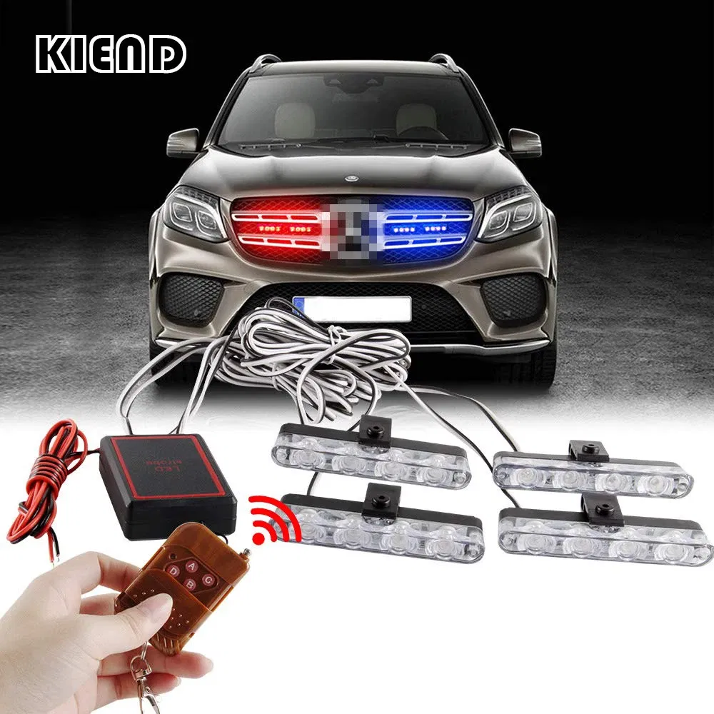 Emitting Color: Warm White - 4 In 1 Red Blue Emergency Strobe Lights Police Lights 12V With Wireless Remote Control Flash Grille Light for Cars Truck Van SUV