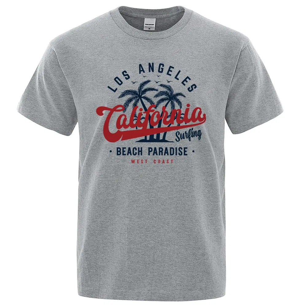 Color: green, Size: XL - Los Angeles California Beach Paradise Men Tops Fashion Crewneck T Shirt Cotton Summer T-Shirt Breathable Oversize Clothes