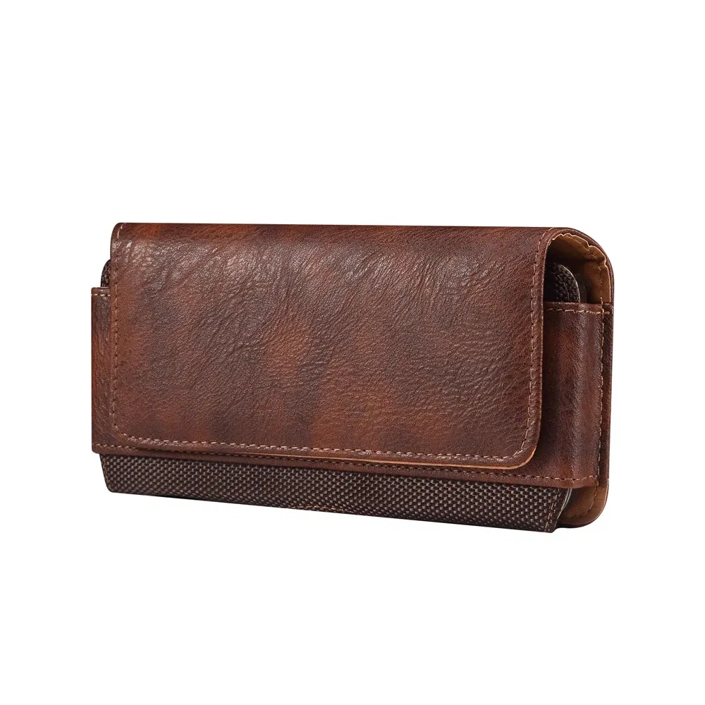 Color: Beige, Material: CANVAS - Universal Leather Men Waist Bag For iPhone 15 14 13 12 Pro Max Samsung Galaxy S23 S22 Huawei Xiaomi Mobile Phone Belt Clip Cases