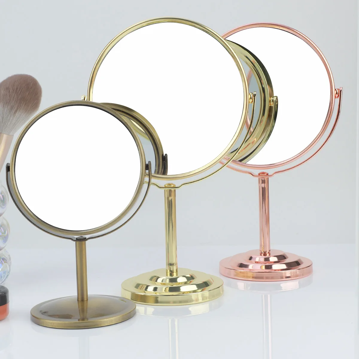 Color: Yellow - 3/4/5in Double-Side Makeup Mirror With 2X Magnification Clear Reflection And Easy To Carry Desktop Vanity Mirror With Stand