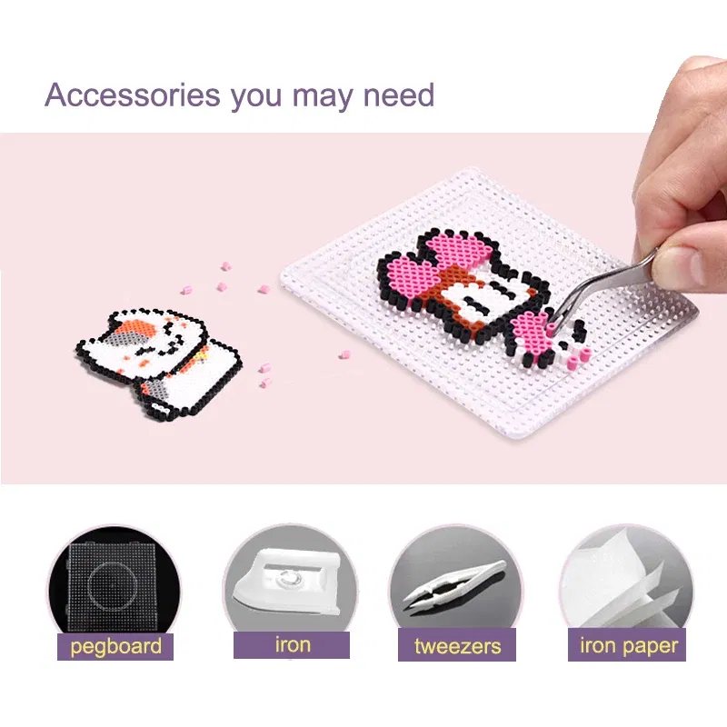 Color: Pink - 2.6mm Mini Beads 1000PCS Fuse Beads for Kids Gift Hama Beads Diy Puzzles Iron Beads High Quality