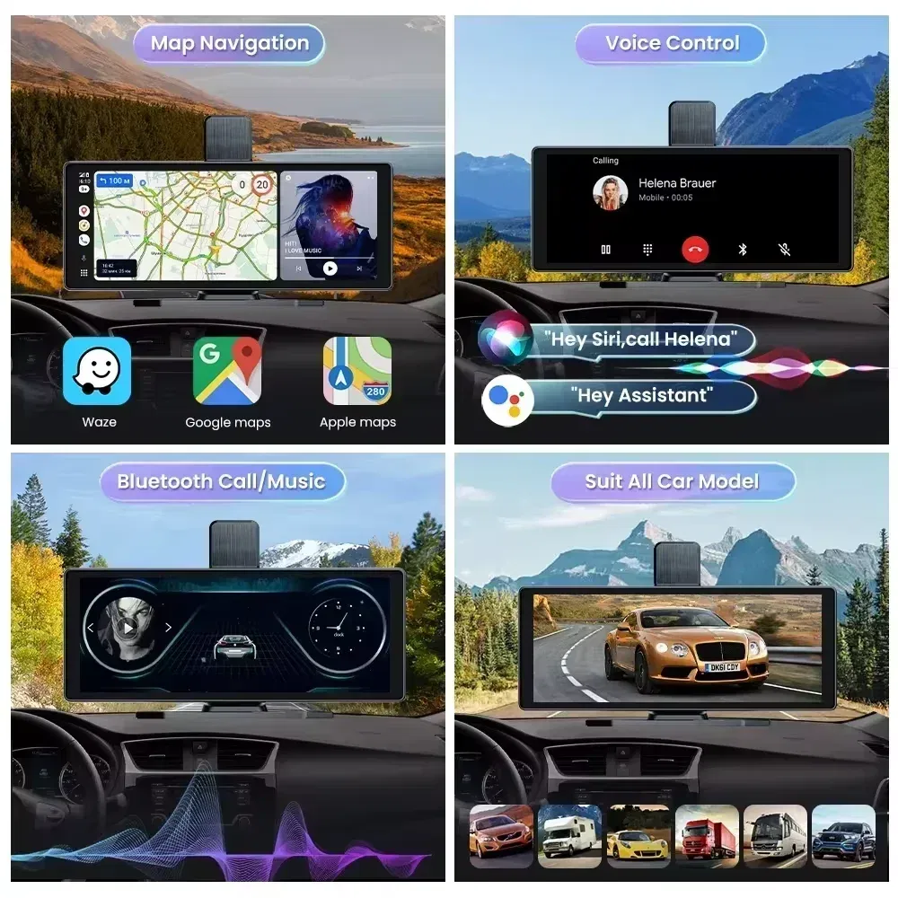 Color: green, Ships From: CHINA - Universal 10.26" Portable Carplay Car Screen Wireless Carplay Screen Wireless Car Stereo Carplay Android Auto Car Touchscreen
