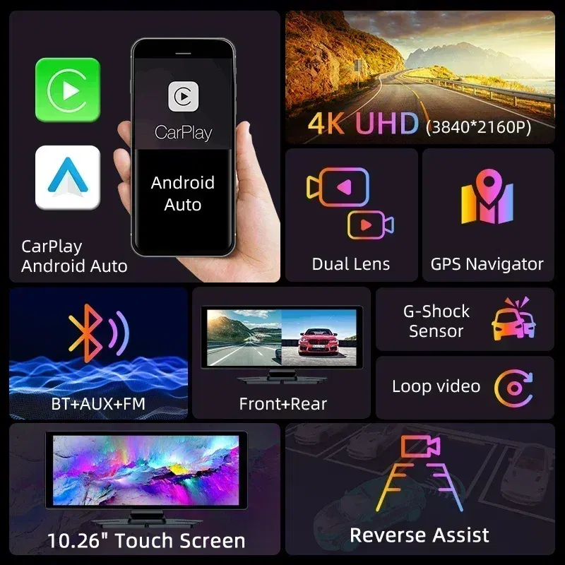 Color: green, Ships From: CHINA - Universal 10.26" Portable Carplay Car Screen Wireless Carplay Screen Wireless Car Stereo Carplay Android Auto Car Touchscreen