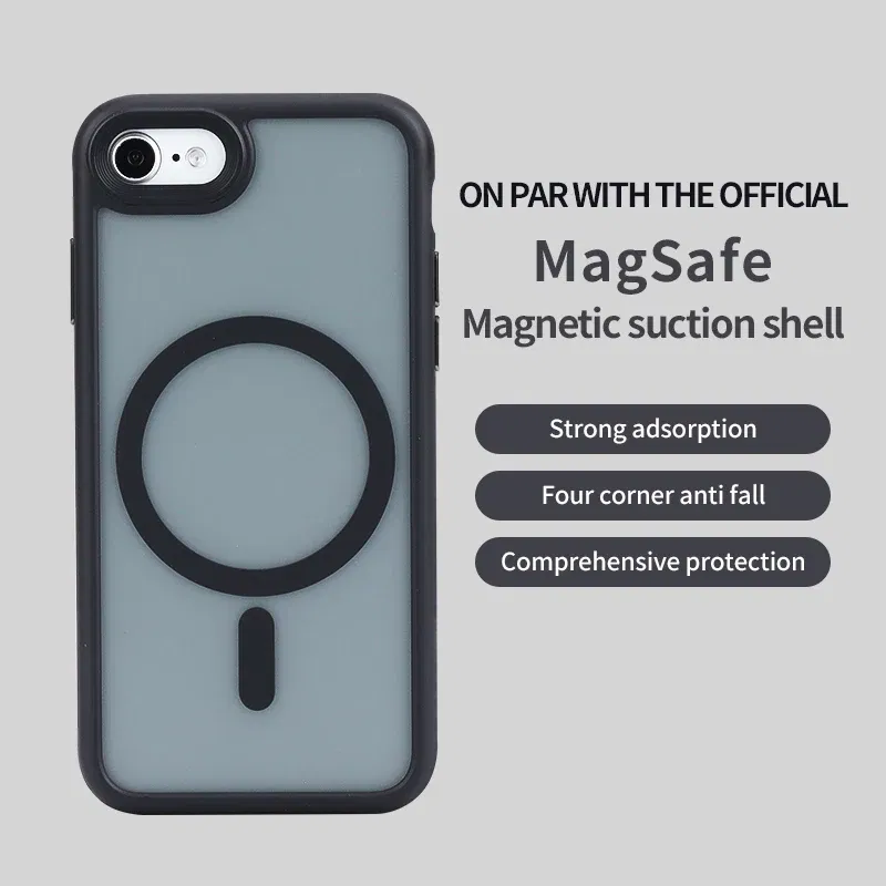 Color: black, Material: EVA - Magnetic Luxury Matte Translucent Armor Shockproof Case For iPhone 7 8 SE2 SE3 7Plus 8Plus For Magsafe Wireless Charge Cover