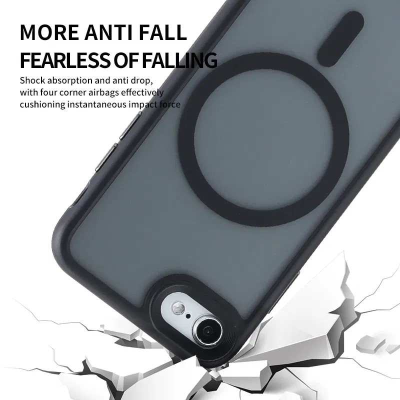 Color: black, Material: EVA - Magnetic Luxury Matte Translucent Armor Shockproof Case For iPhone 7 8 SE2 SE3 7Plus 8Plus For Magsafe Wireless Charge Cover