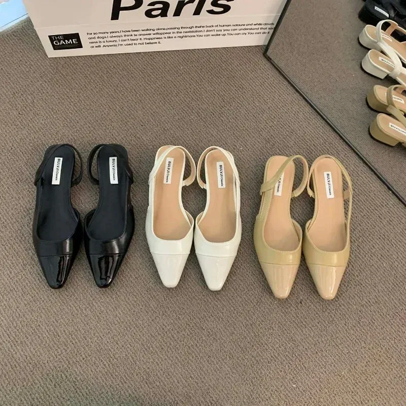 Color: black, Shoe Size: 37 - 24Low Heel Baotou Sandals Women's French Nude Color Pointed Small Fragrant Style Ladies Thick Heels Back Air Style Single Shoes