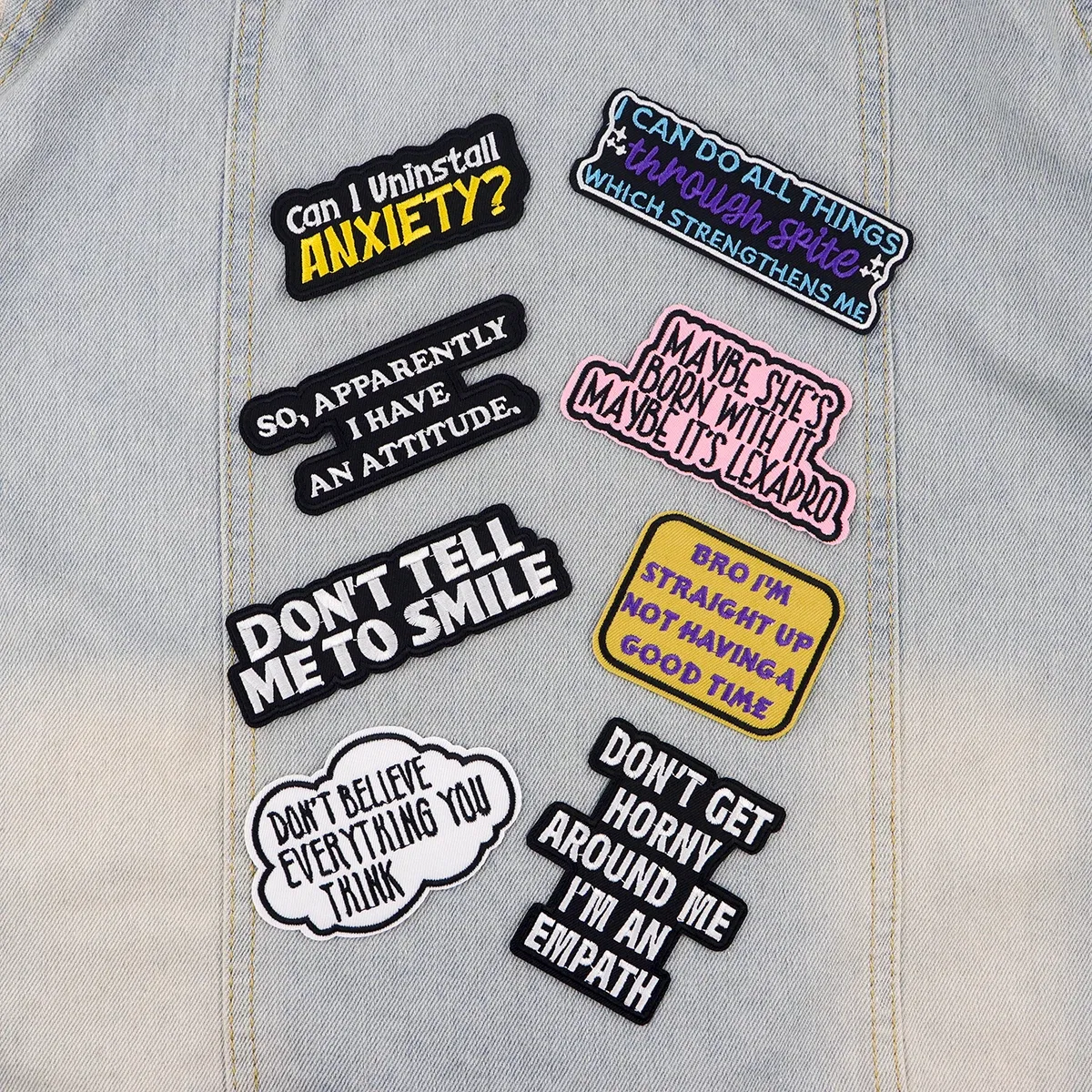 Color: DULL - Letters Embroidery Patch Funny Quotes Iron On Patches For Clothing Thermoadhesive Patches On Clothes DIY Sew Badges