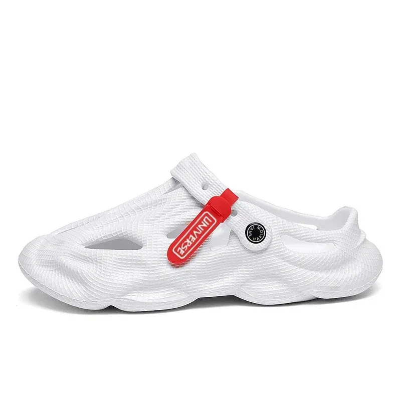 Color: WHITE, Shoe Size: 41 - Summer Men's Clogs Sandals Lightweight Breathable Anti-slip Beach Slippers Men Outdoor Slippers Clogs Anti-slip Beach Slippers