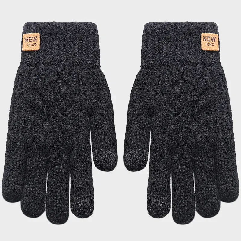 Color: Light Grey, Gloves Size: One Size - Wholesale Fleece Lined Fashion Warm Black Cable Knitted Winter Touch Screen Gloves