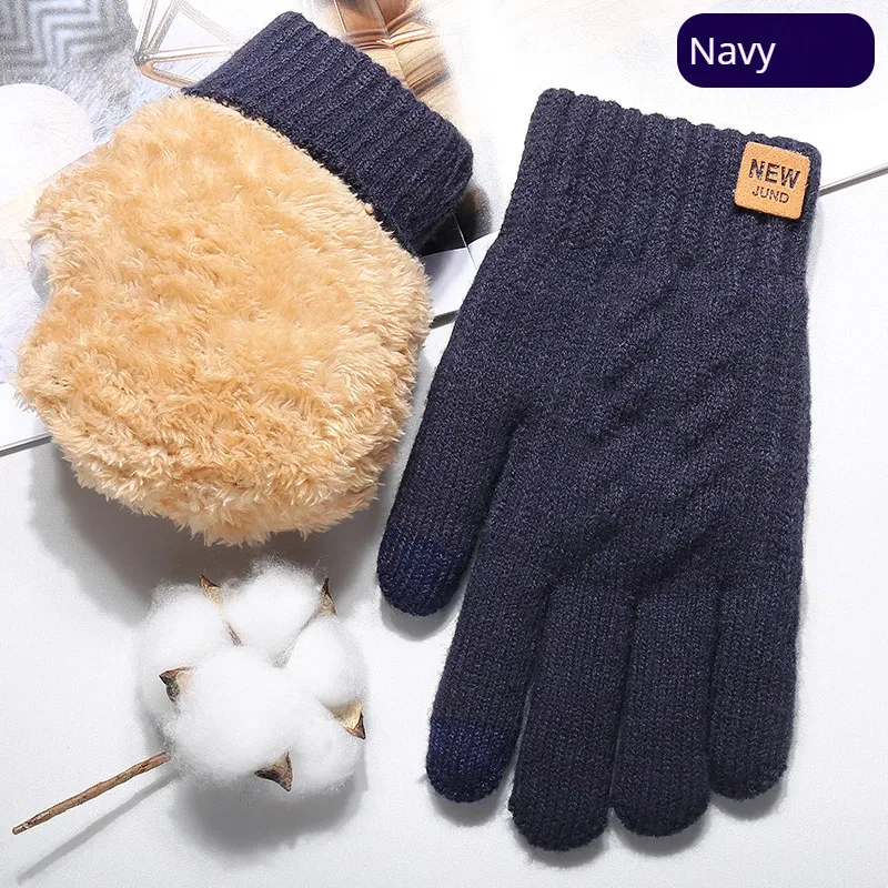 Color: Light Grey, Gloves Size: One Size - Wholesale Fleece Lined Fashion Warm Black Cable Knitted Winter Touch Screen Gloves